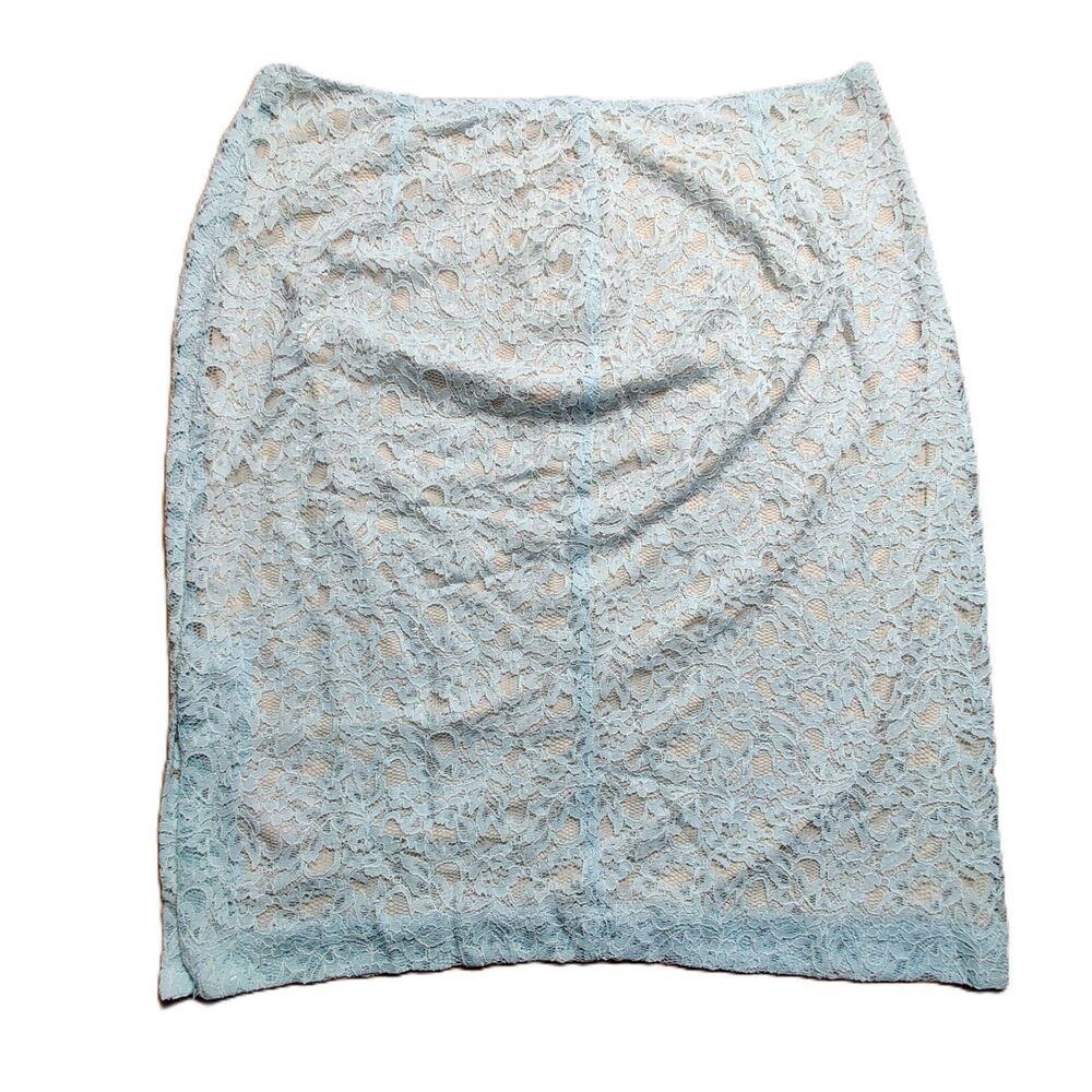 Worthington Lace Pencil Skirt 18 Blue Lined Back Zip Career Y2K Floral